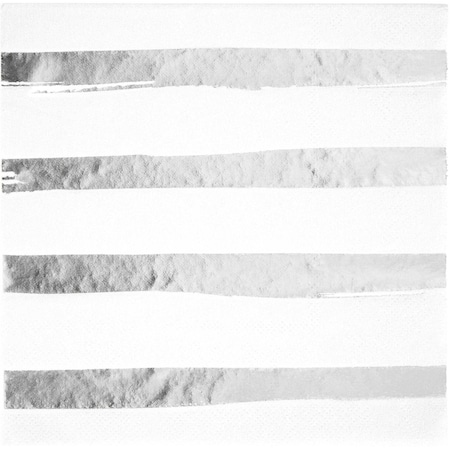 White And Silver Foil Striped Napkins, 6.5, 192PK